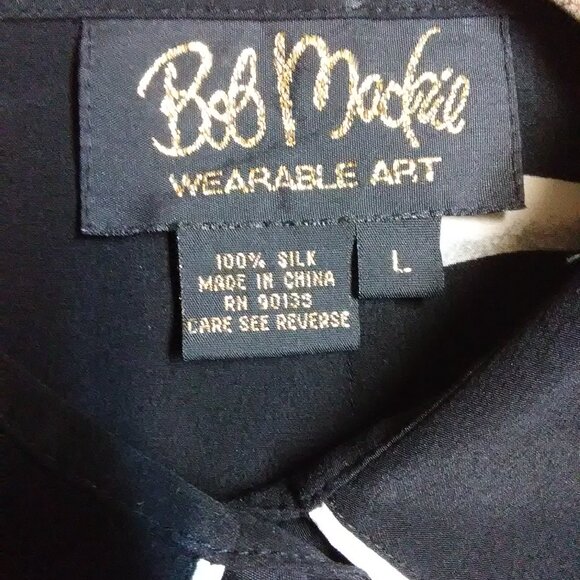 Vintage BOB MACKIE Wearable Art 100% SILK Black Zebra Shirt Large / L - Picture 3 of 14